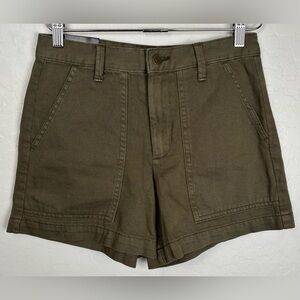 NEW Banana Republic Cotton Denim 4” Camp Shorts 0 Olive Army Green Pockets 0963